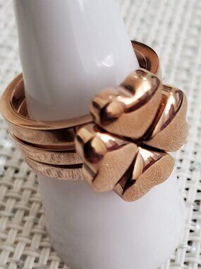 Women’s 18K Gold Plated Rose Gold Heart Clover Ring Set 3PCS Stackable Lucky